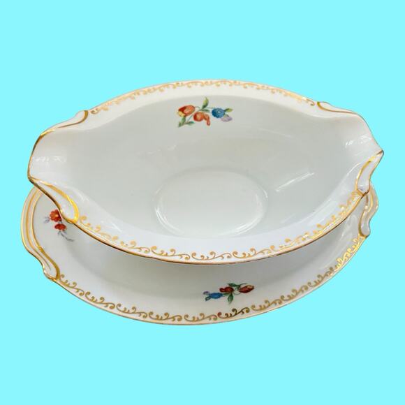 Vtg Noritake China Dresdlina Gravy Boat Attached Plate Hand Painted Retired - Picture 6 of 8